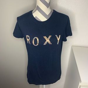 Roxy Logo Navy Short Sleeved Tee Shirt